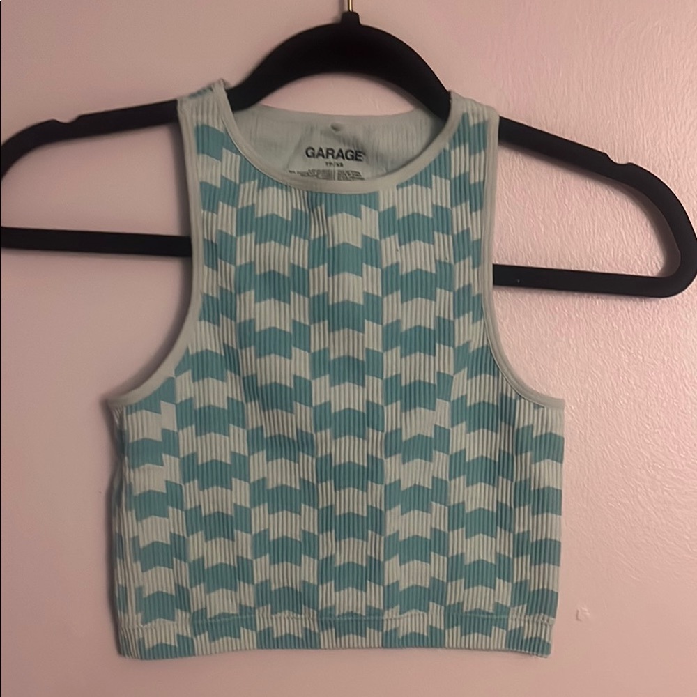 Garage White and Green Sleeveless Crop Tank Top